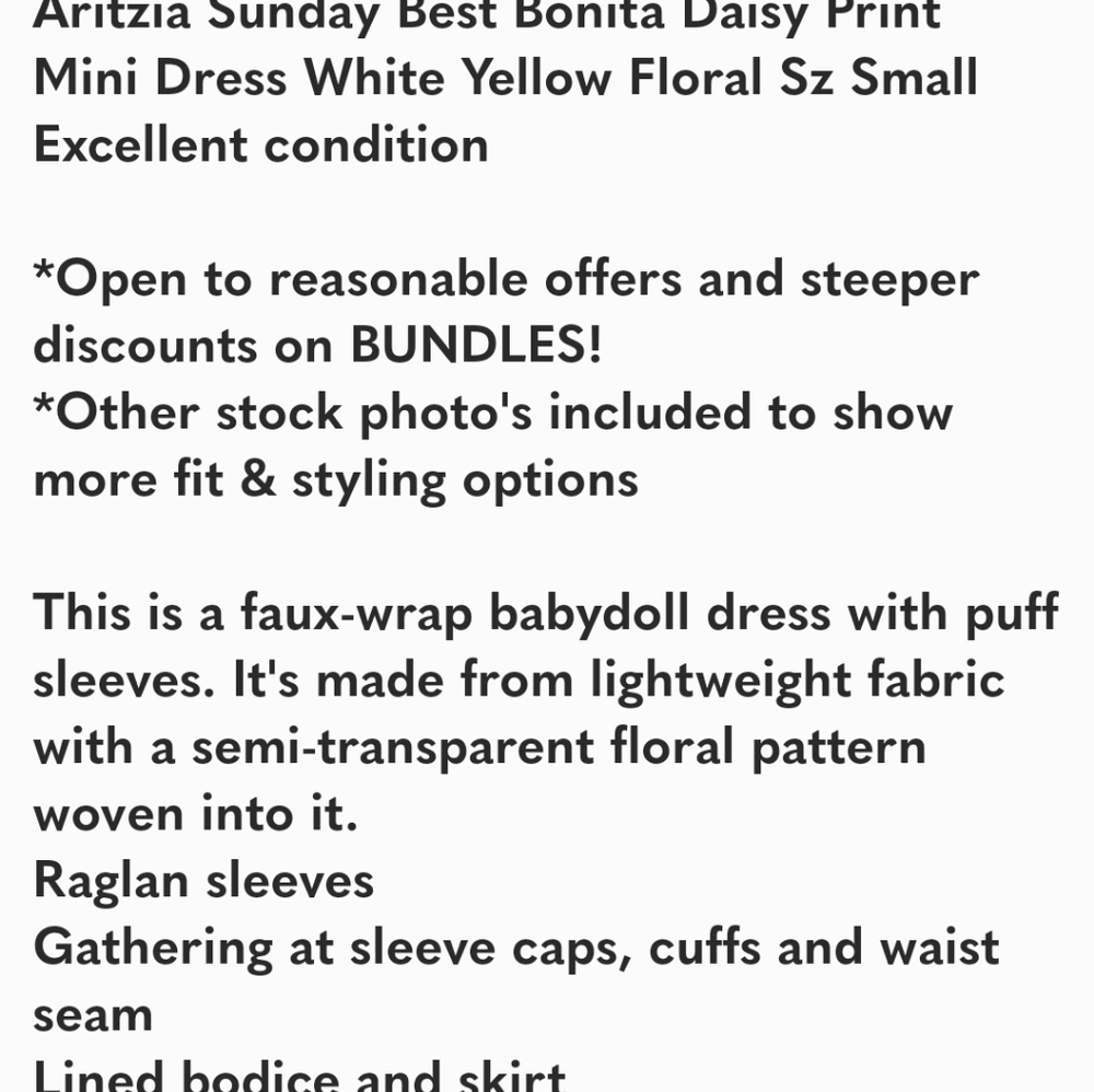 ARITIZA Sunday Best Bonita  Yellow White Daisy Babydoll  Cottagecore Dress S - Picture 10 of 10